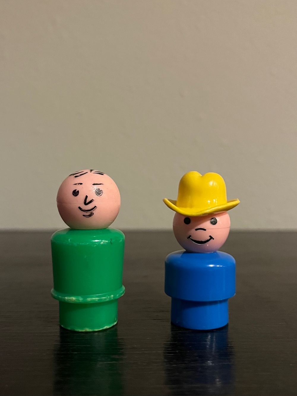 Vintage Fisher Price Little People Blue Cowboy Farmer Green Man Dad Figures